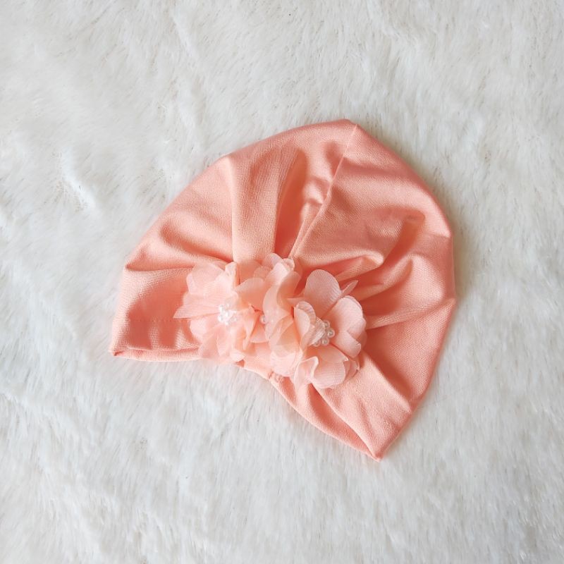 Turban Bayi 0-3th Bunga Besar - Bandana bayi - Kerudung Anak Bayi-Orange muda