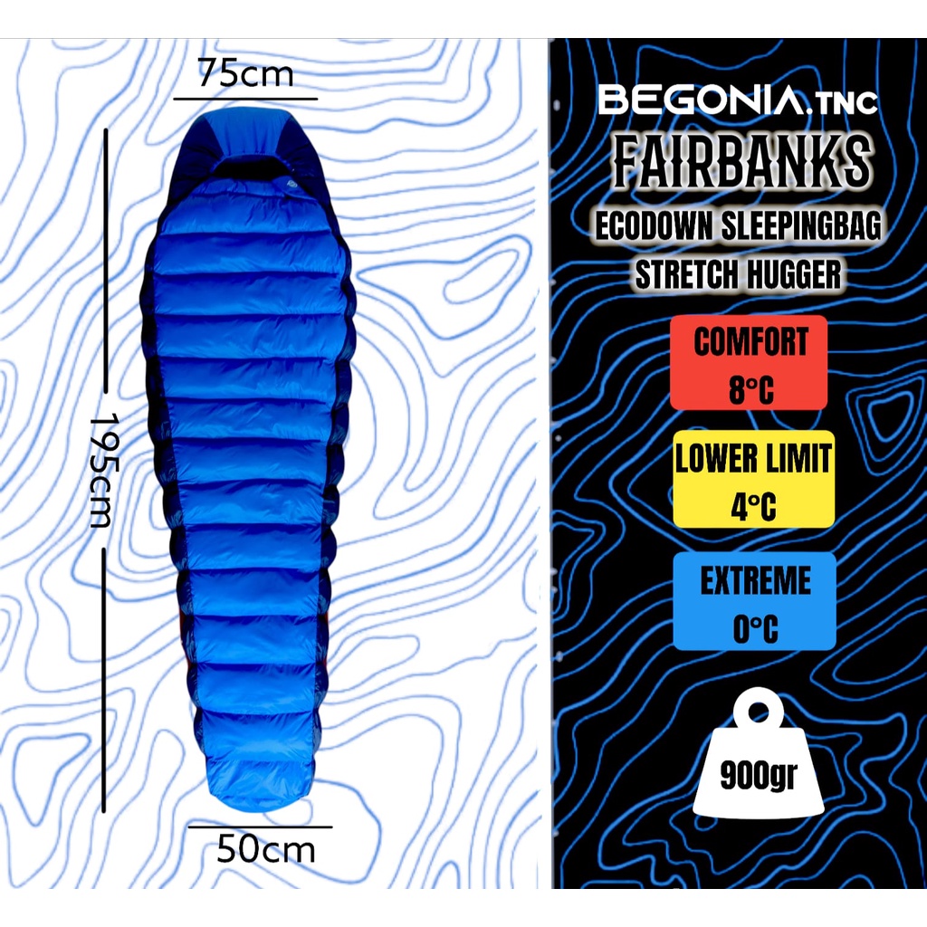 Sleeping Bag BEGONIA Fairbanks Ecodown Stretch Hugger Kantong Tidru Camping Kepompong