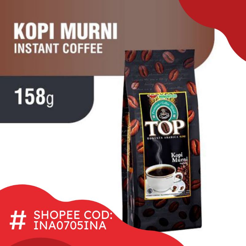 TOP COFFE MURNI 158 GRAM DAN GELAS DIJUAL TERPISAH