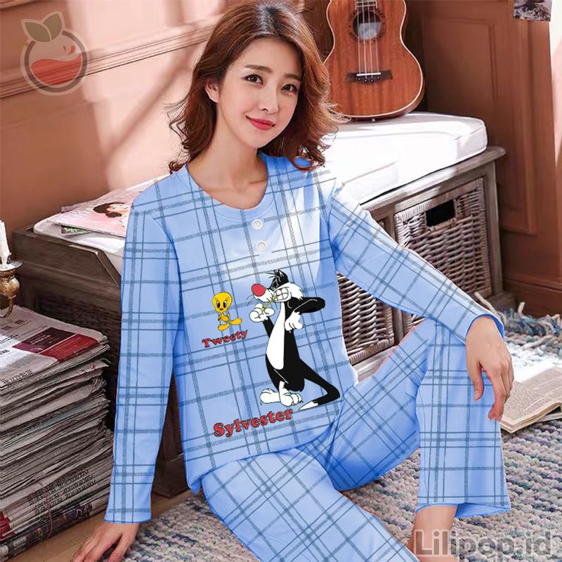 SUNCHERY COD BAJU TIDUR KEKINIAN PP ALL SIZE BAHAN KAOS/BAJU TIDUR PP TERJANGKAU/SLEEPWEAR-TWEETY BIRU