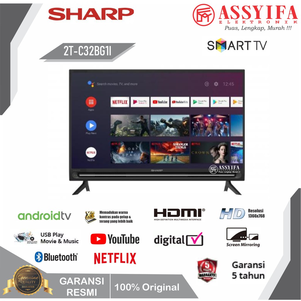 LED TV SHARP 2T-C32BG1I SMART ANDORID WITH GOOGLE ASSISTENT 32 INCH