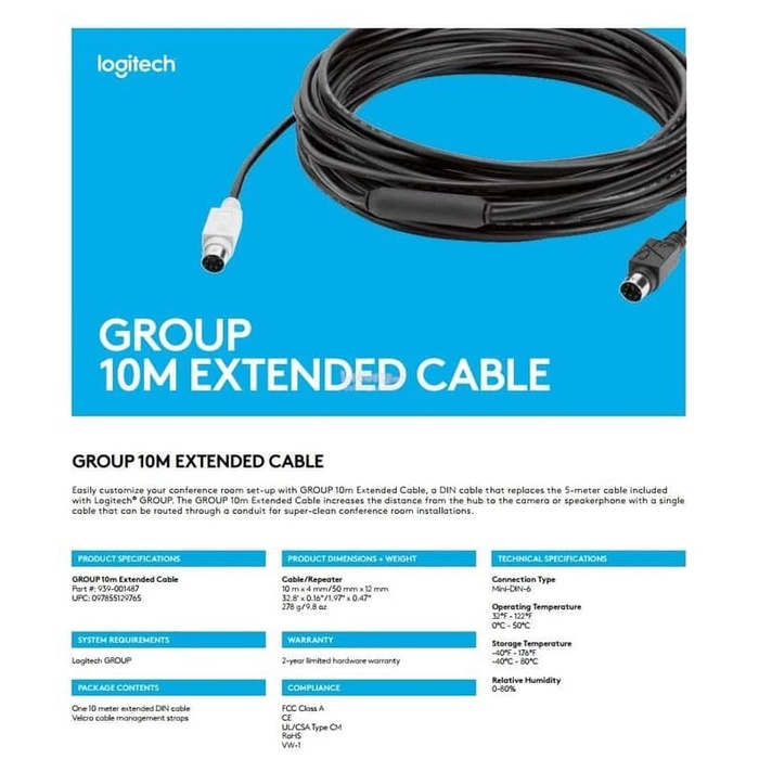 Logitech Extender cable For Group 10m / 15m - Kabel Perpajangan