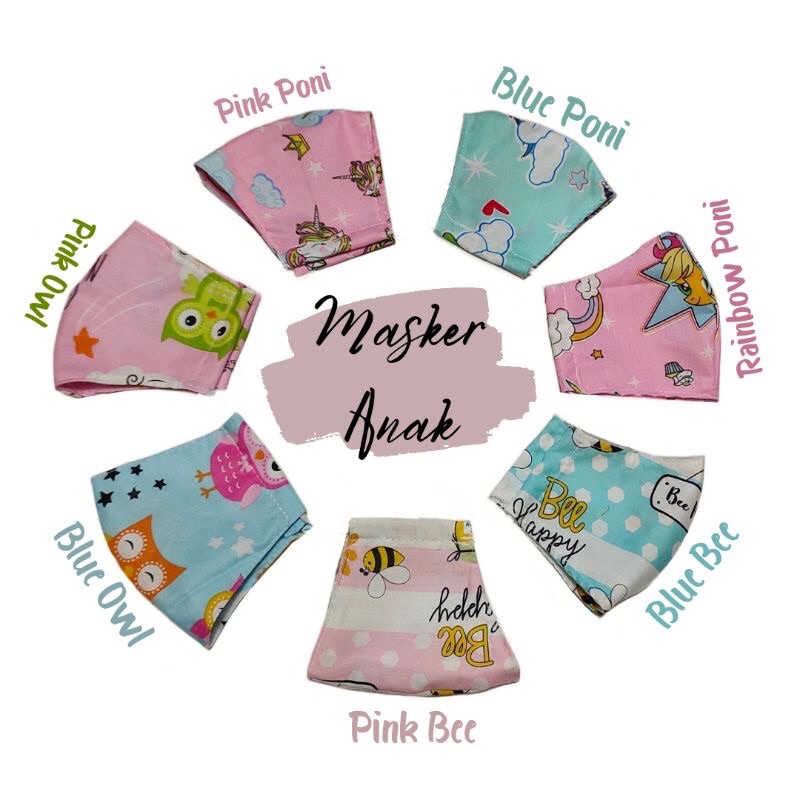 Masker Kain anak motif karakter Masker 2 ply Masker anak laki laki dan perempuan