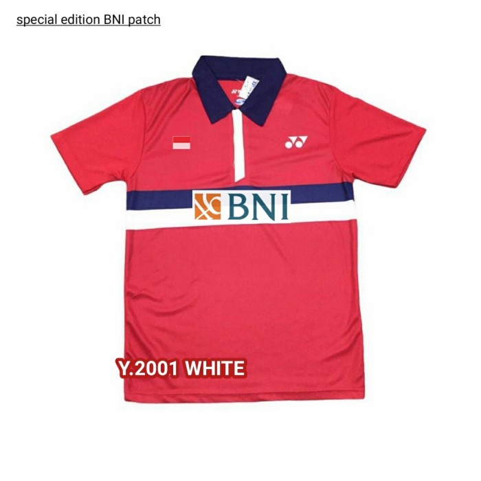 baju kaos badminton 2001 + sablon BNI ( red) cod
