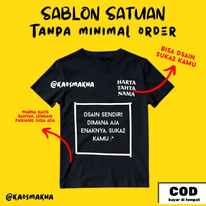 BAJU KAOS  CUSTOM SATUAN SABLON  GAMBAR FOTO  KATA KATA DTF 