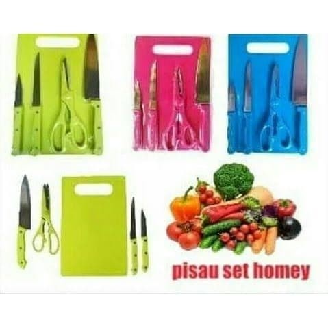 Set Pisau Dapur Lengkap 5 In 1 Stainless Steel Anti Karat Perlengkapan Dapur Import | Pisau Daging | Pisau Buah | Pisau Sayur