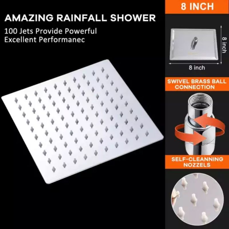 Shower Kamar Mandi Wall Shower 8&quot; Shower Tembok Stainless 8 Inch