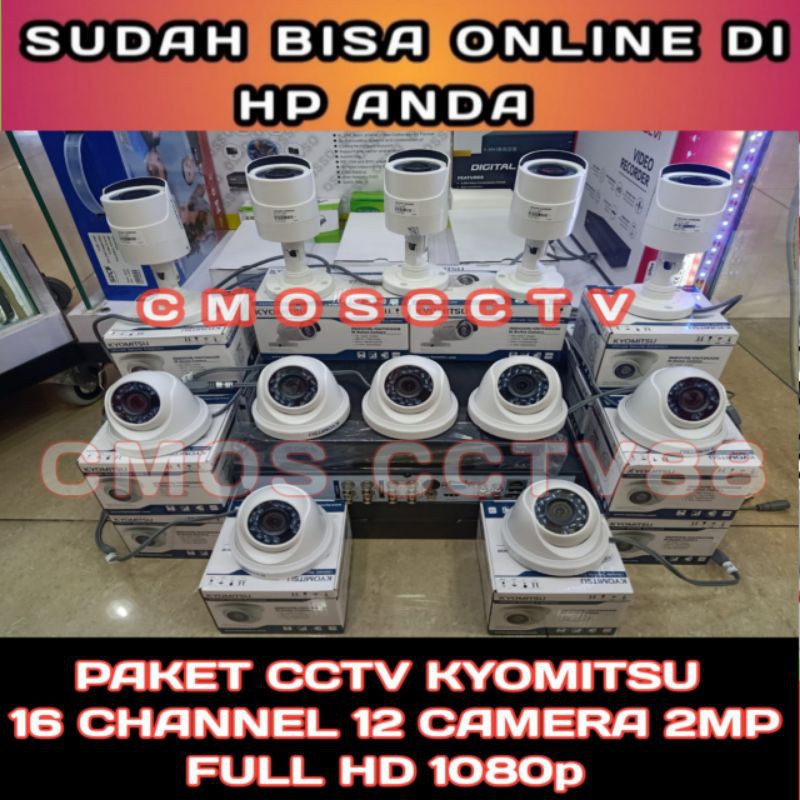 PAKET CCTV KYOMITSU 16 CHANNEL 12 CAMERA 2MP/1080p KOMPLIT HDD 2 TERRA