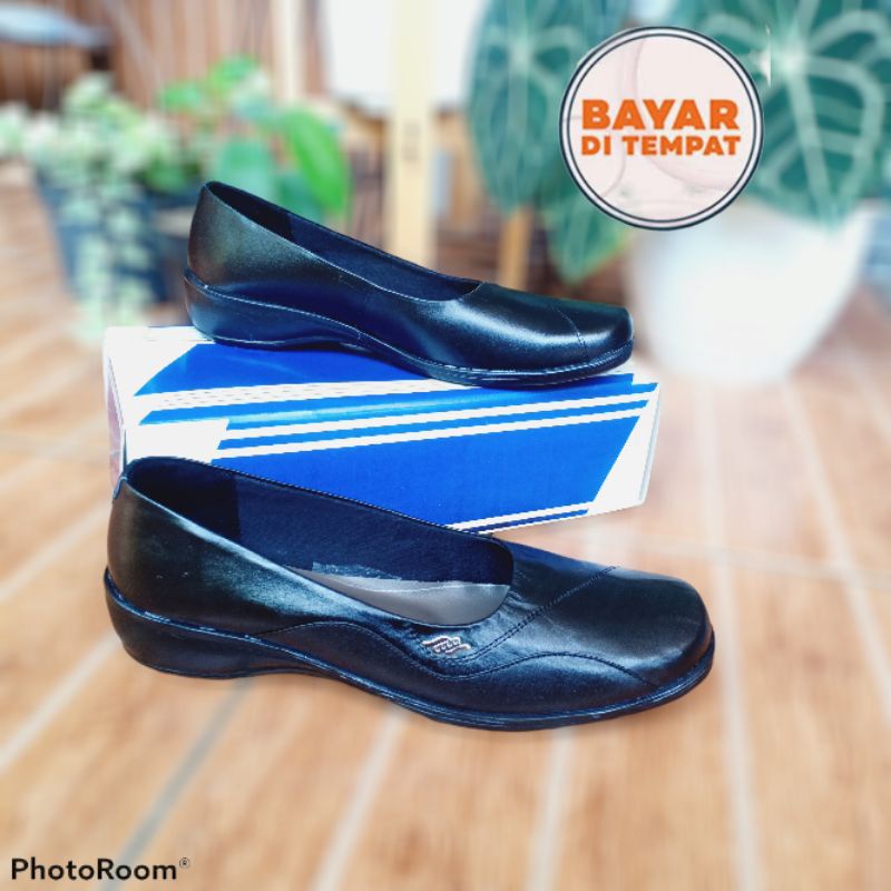 SEPATU KERJA CEWEK PANTOFEL FLAT HITAM TREPES ASLI CANTIK PREMIUM PANTOFEL KULIT