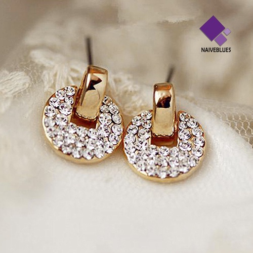 Anting Stud Berlian Imitasi Bahan Tembaga Gaya Istana Untuk Wanita