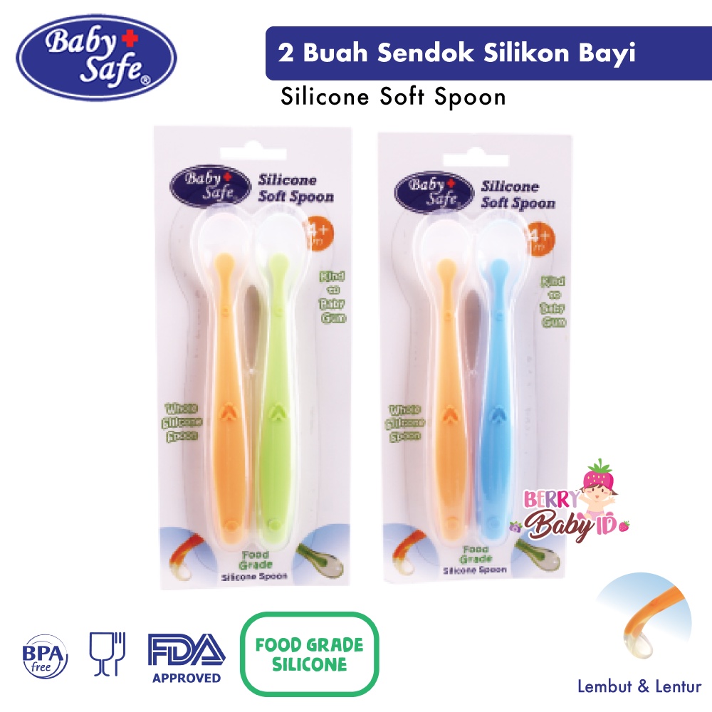 Baby Safe Silicone Soft Spoon 2 Sendok Silikon Bayi SC009 BBS054 Berry Mart