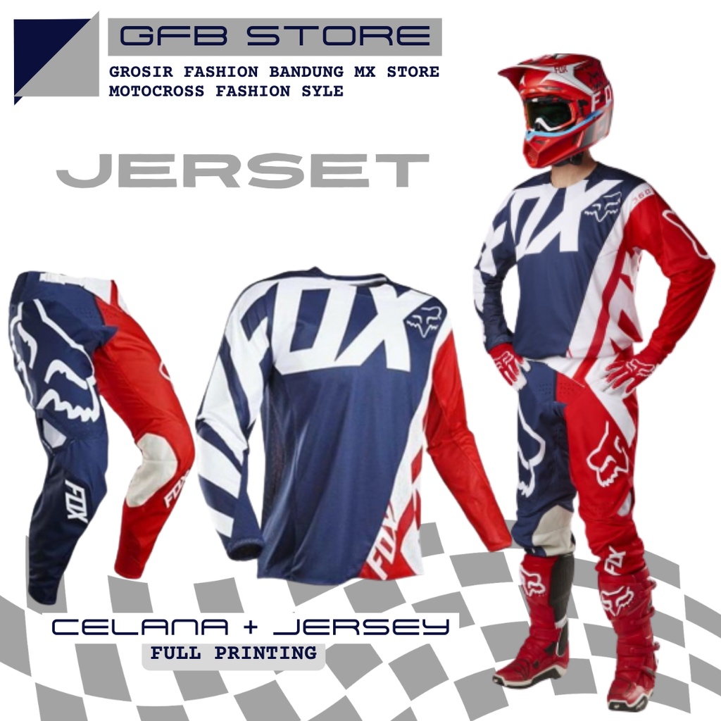 Jersey olahraga motor cross set celana trail pria dewasa Jerset Motocross Adventure Trabas