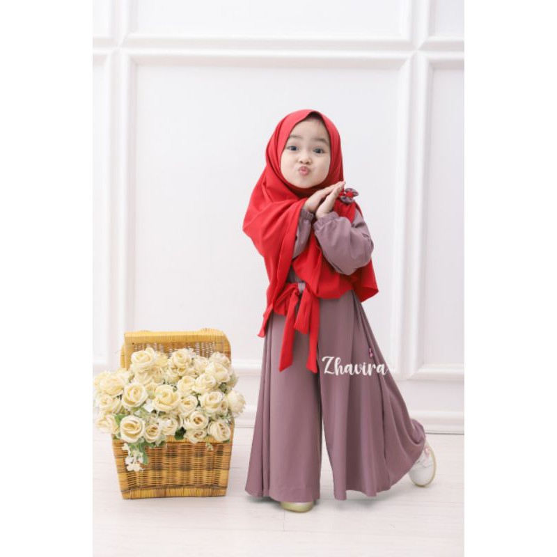 Jumpsuit by Zhavira - Taro Merah - Jumpsuit Bayi Balita Anak Perempuan