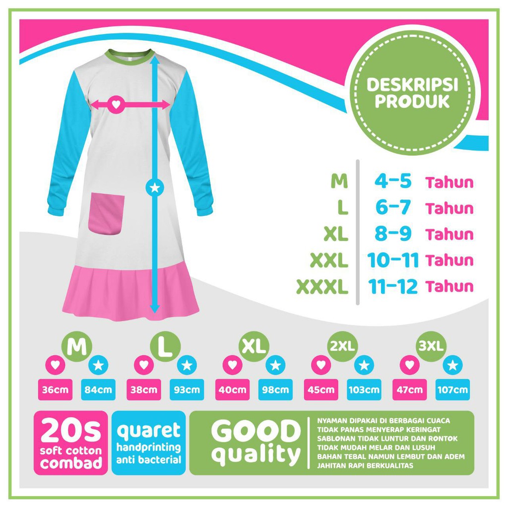 Gamis Anak Lucu Sablon Dakwah Combed 20s GAMIS ANAK 1 Set Kerudung