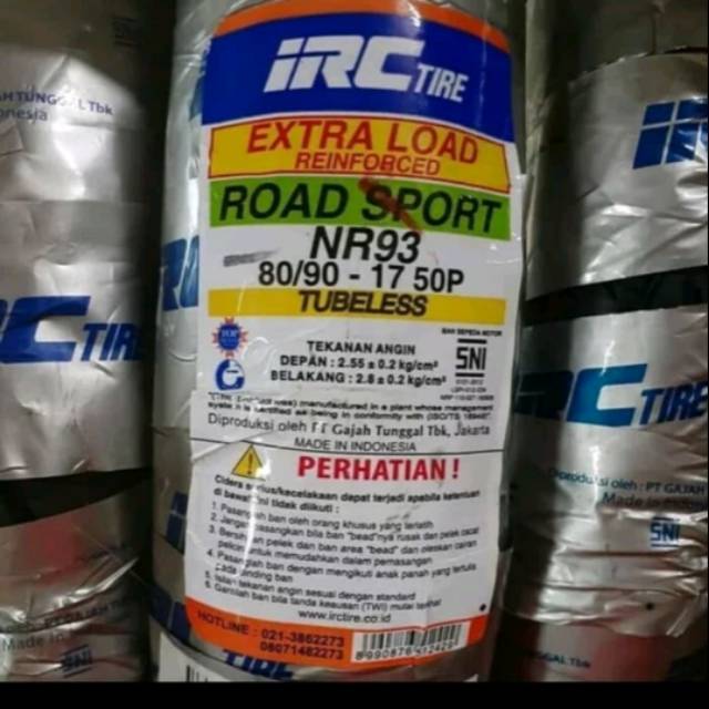 Ban Luar Tubeleess 80 90 17 NR93 IRC