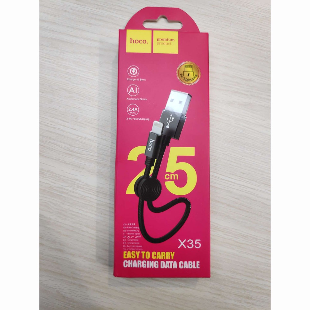 HOCO Premium Kabel Charger Lightning 2.4A 25cm - X35 - Black