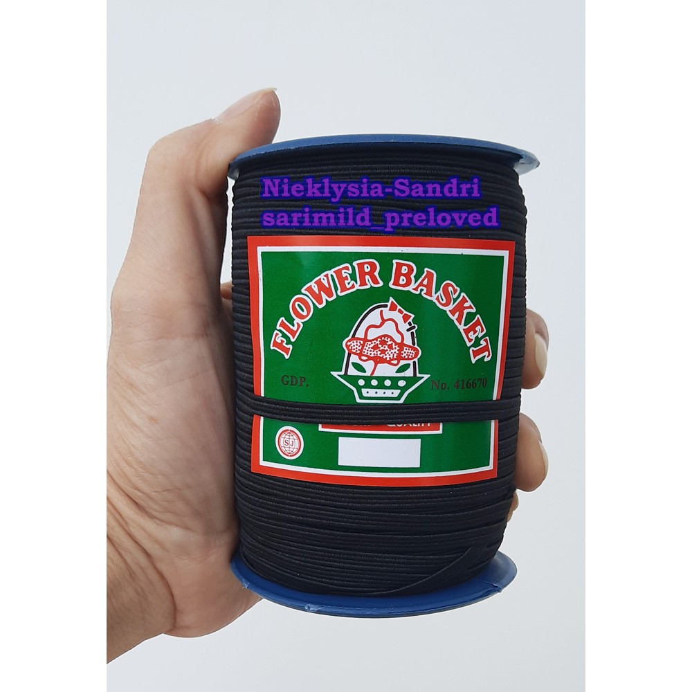 Karet Masker Elastis Hitam Flower Basket 4mm /Karet elastik Masker 90yard