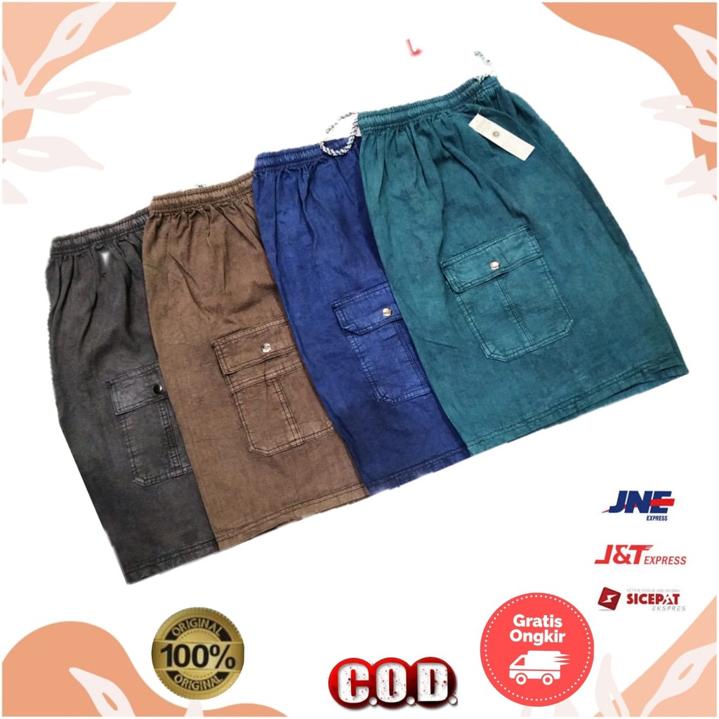 Celana Pendek Santai Cargo Pria Casual Dewasa Celana Santai Polos Kargo Orangtua Bahan Soft Jeans