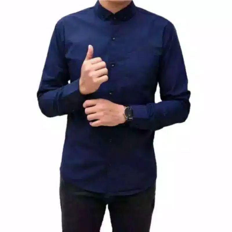 Baju Kemeja Pria Kasual Polos Hitam Putih Lengan Panjang /hem baju