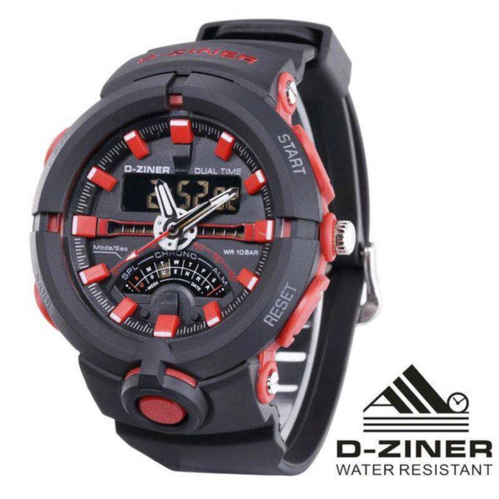 PA JAM TANGAN SPORT PRIA WANITA DUAL-TIME D-ZINER DZINER DZ-8174 ORIGINAL WATER RESSIST MURAH