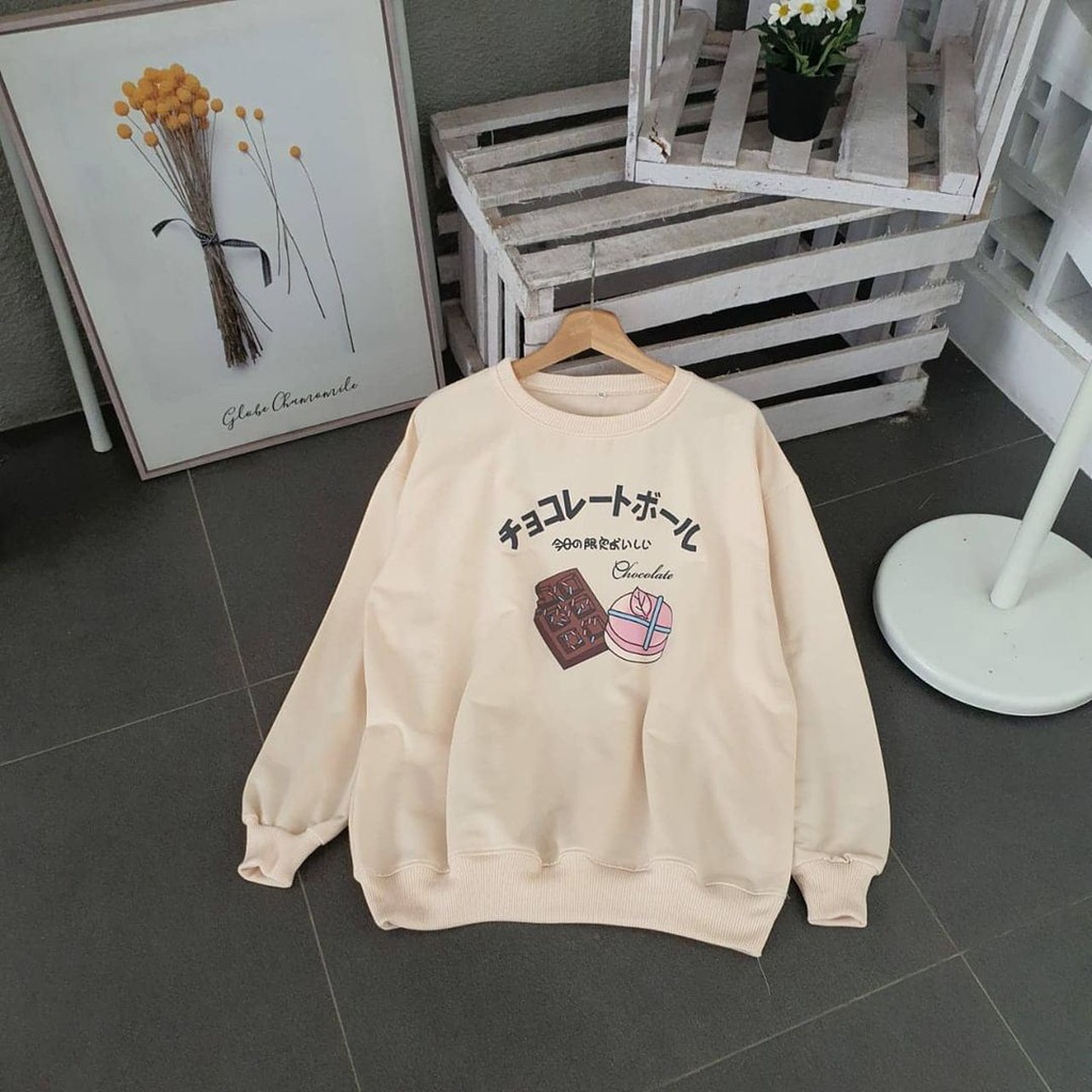 XXL Chocolate Sweater Outwear Crewneck Oversize Ala Wanita Korea