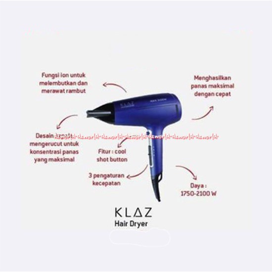 Klaz Hair Dryer Blue Pengering rambut 3kecepatan Biru Hair Drayer Klas Hairdryer