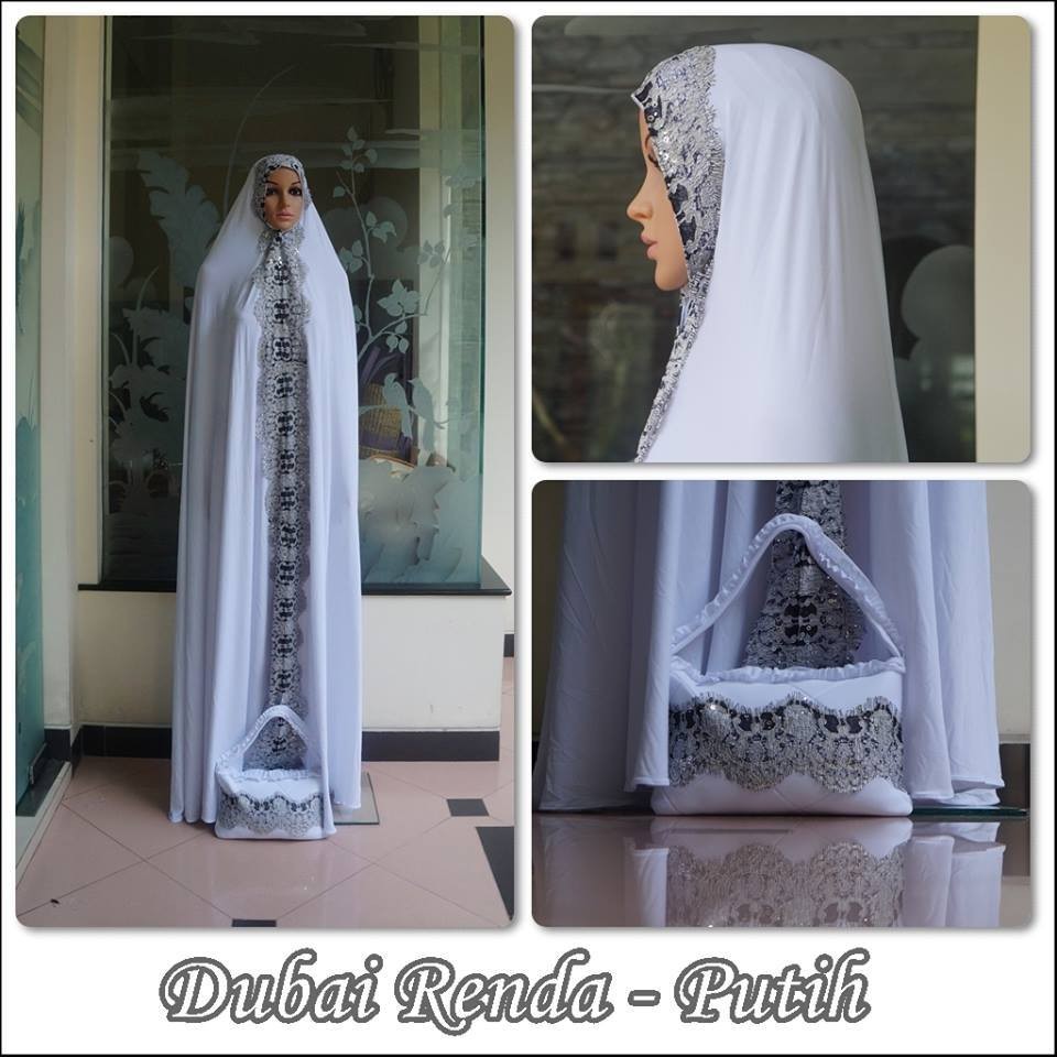 MUKENA TERUSAN DUBAI RENDA PUTIH - HITAM