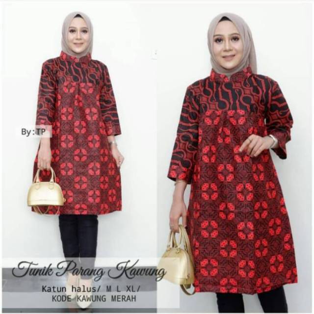 Baju Batik Solo Tunik Parang Kawung Warna Merah