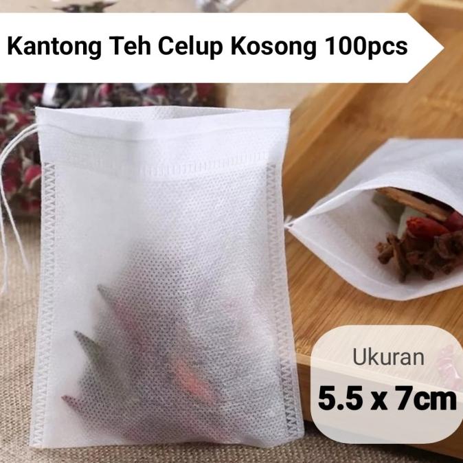 

<<<<<] Kantong Saringan Teh Celup Kosong Tali Tea Bag Kecil 5.5 x 7cm 100Pcs