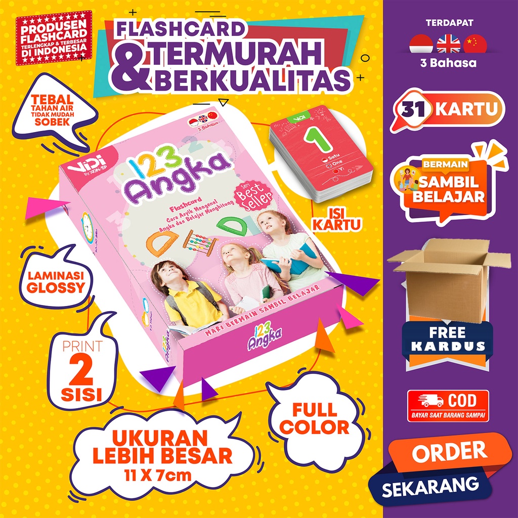 VIDI FLASHCARD 123 ANGKA / FLASH CARD / MAINAN EDUKASI KARTU PINTAR ANAK
