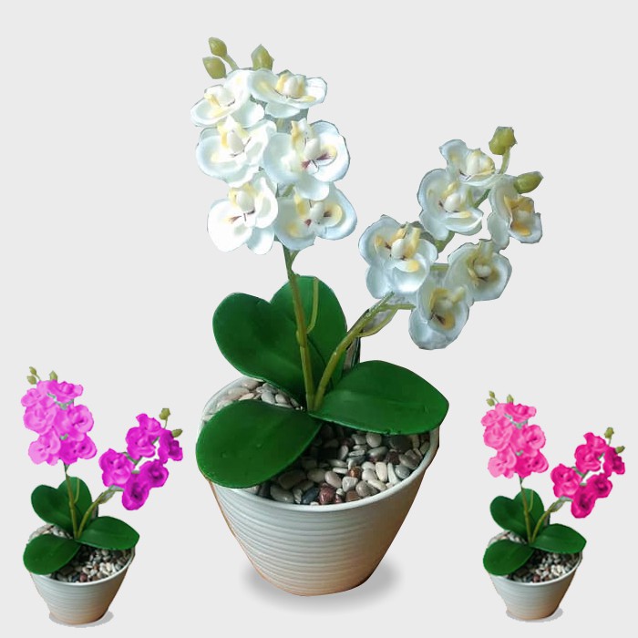 Naindo bunga anggrek artifisial plastik plus pot hiasan ruang tamu dan kantor