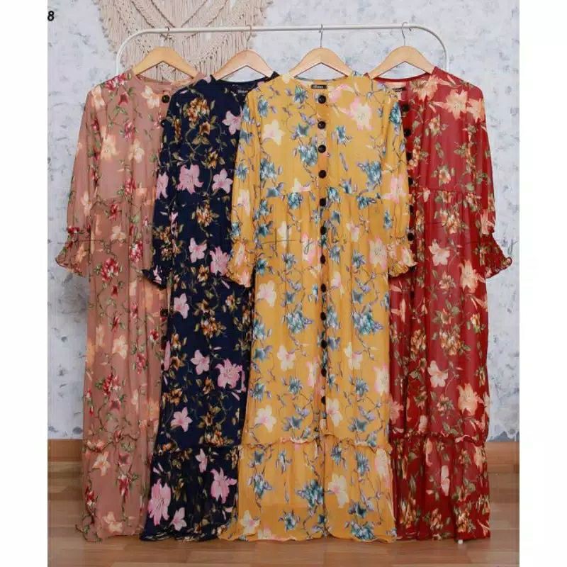 Gamis Dress ceruty full furing kancing