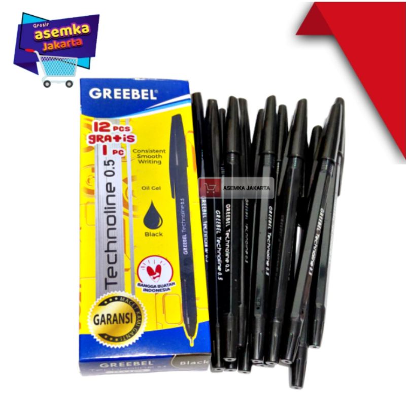 Pulpen/Ballpoint/Balpoint/Bolpen/Pen Technoline 0.5 Greebel isi 12 + 1pc,