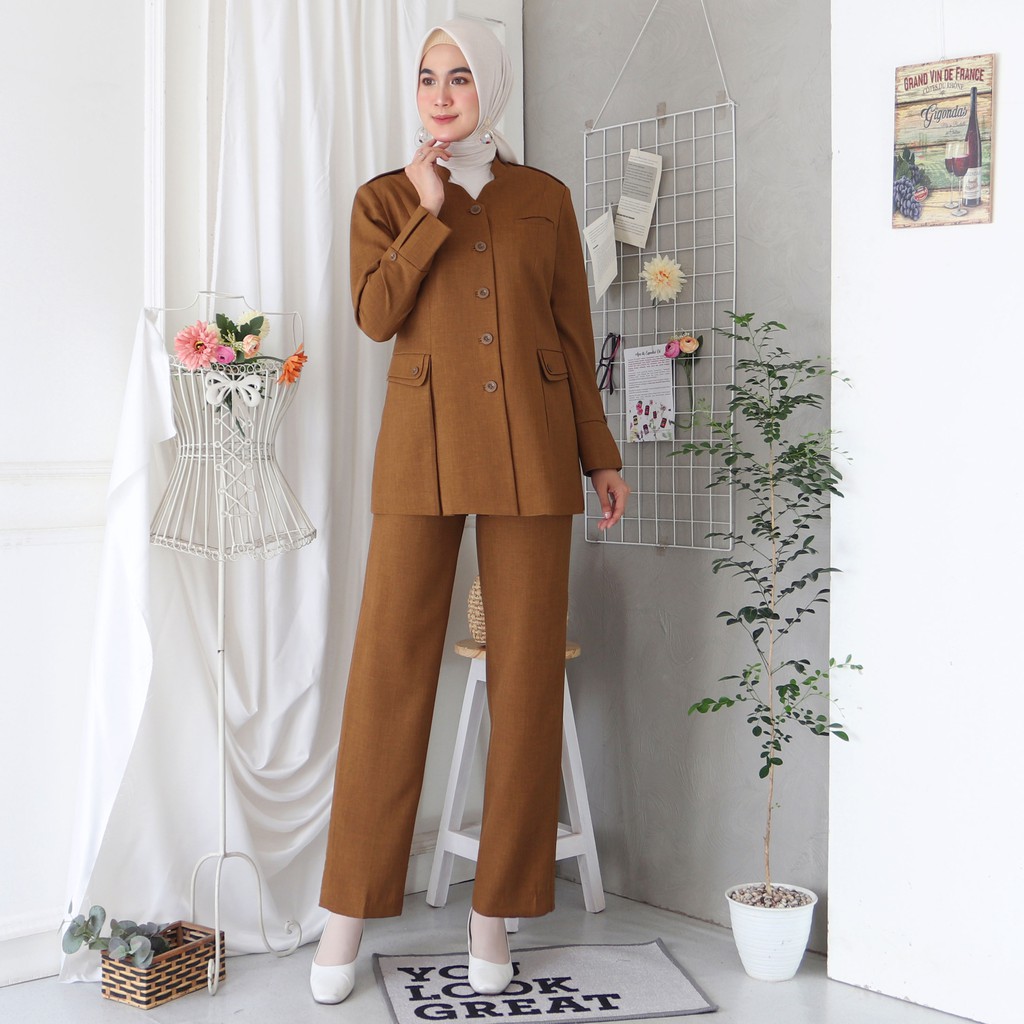 BLAZER WANITA LYNELLE / Seragam PNS / Blazer PNS / Baju PDH PNS Wanita / Baju Dinas Pemda Wanita / Baju Khaki PNS Wanita / Seragam ASN Wanita / Baju Guru Wanita - 6604 Pemda Aceh / Coklat Tua Gelap