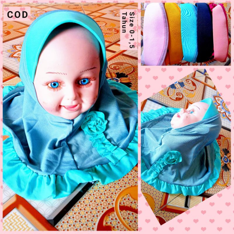 jilbab anak model pet rempel bunga safesha /kerudung bayi /hijab anak