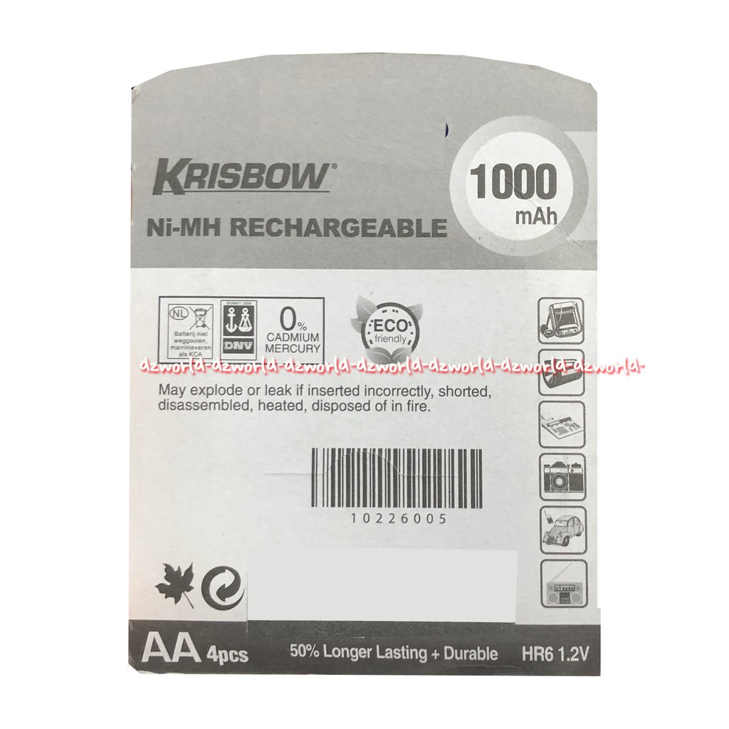 Krisbow Ni MH Rechargeable 1000AH Baterai AA 4Pcs Batrai Bisa Di Charge Ulang Dipakai Berkali Kali A2 Battery AA