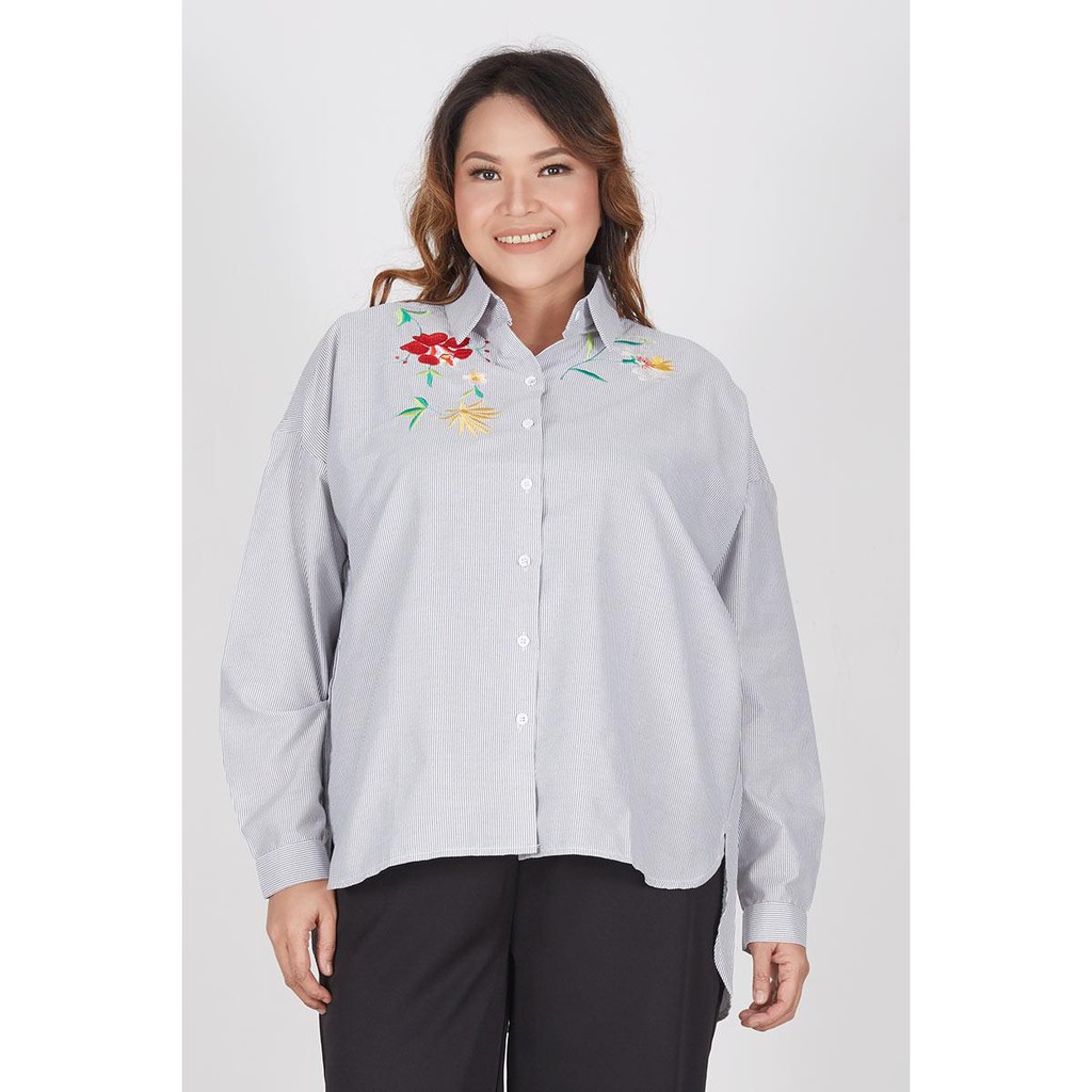 Atasan / Kemeja Berrybenka Curve Original - Rado Embroideryn Shirt Black