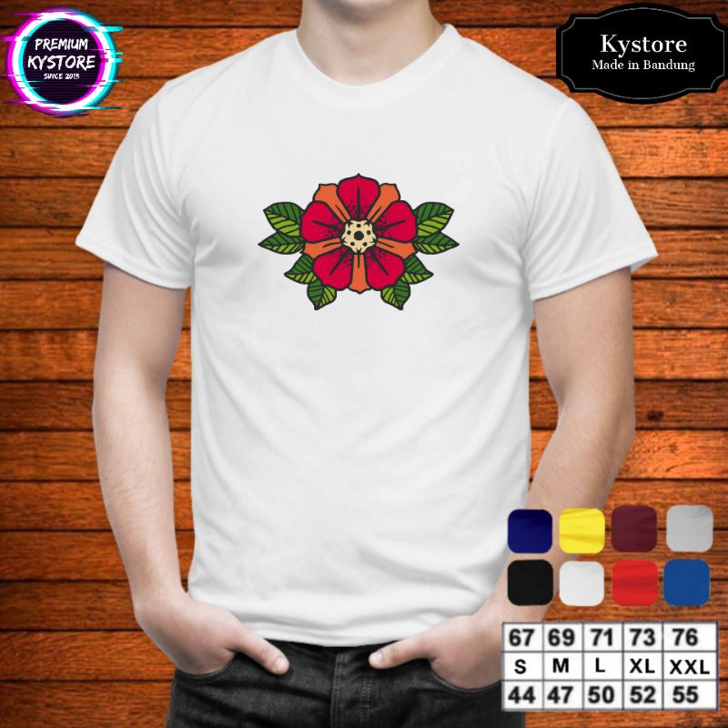 Kaos dewasa motif Flower, Bahan Cotton Combad 30s - S,M,L,XL,XXL