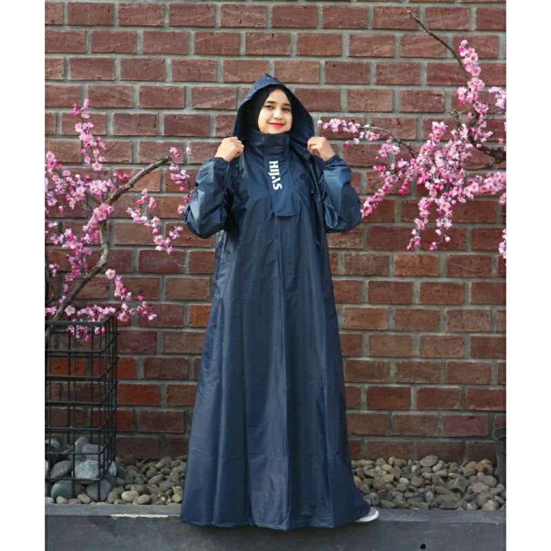 Jas Hujan Zipper Hijab Wanita Syar'i Jumbo Big Size / Jas Hujan Gamis Muslim Wanita