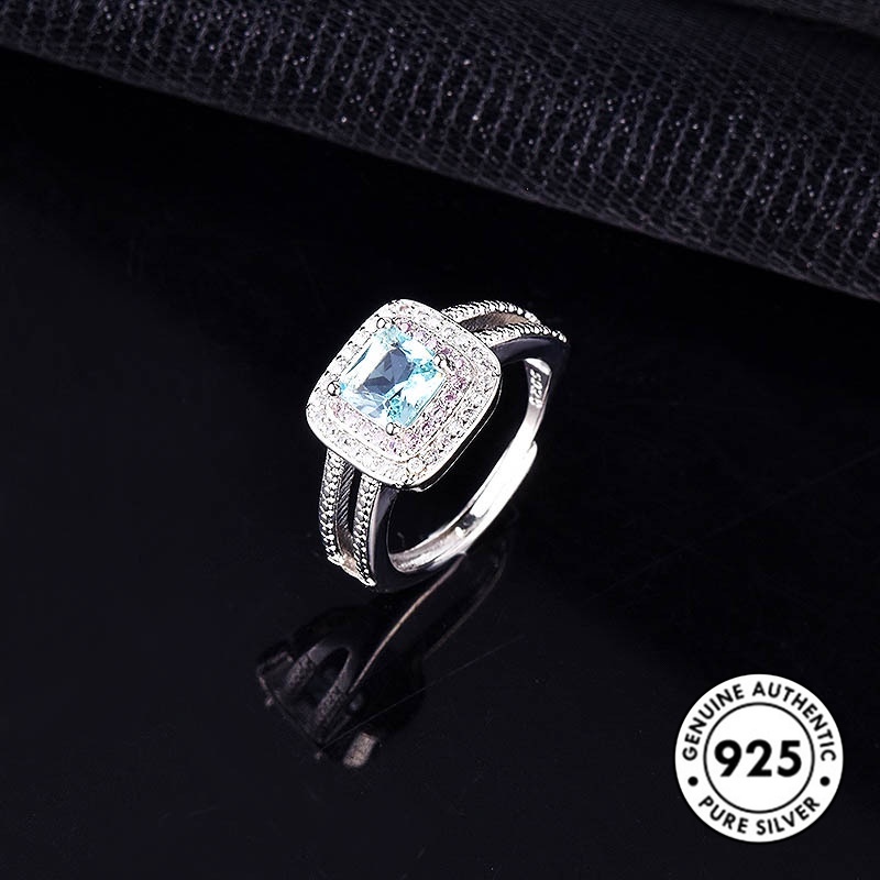 Cincin Sterling Silver 925 Dengan Batu Permata Biru Laut Untuk Wanita