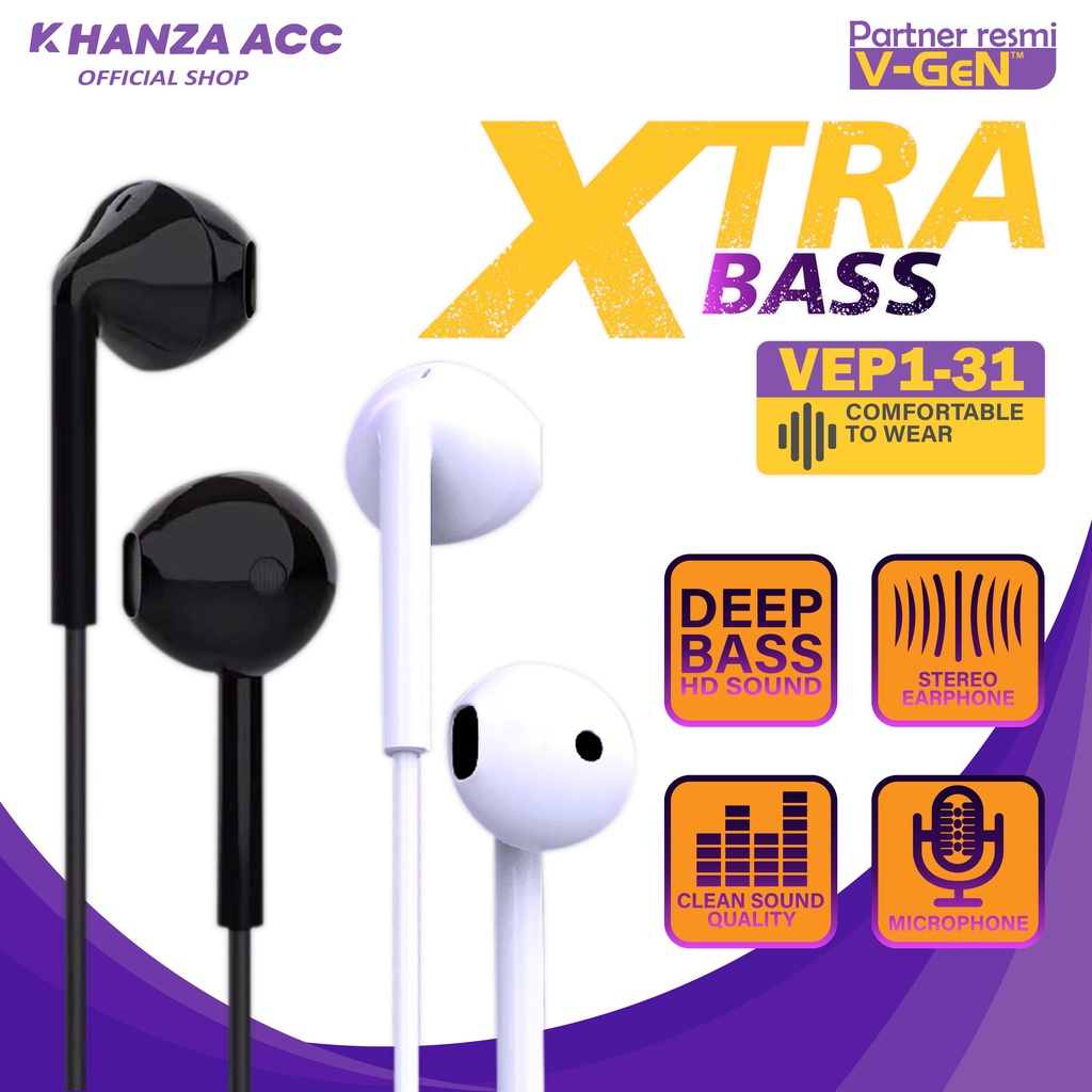 KHANZAACC VGEN VEP1-31 Wired Earphone Xtra Bass 1 Box 30 Pcs