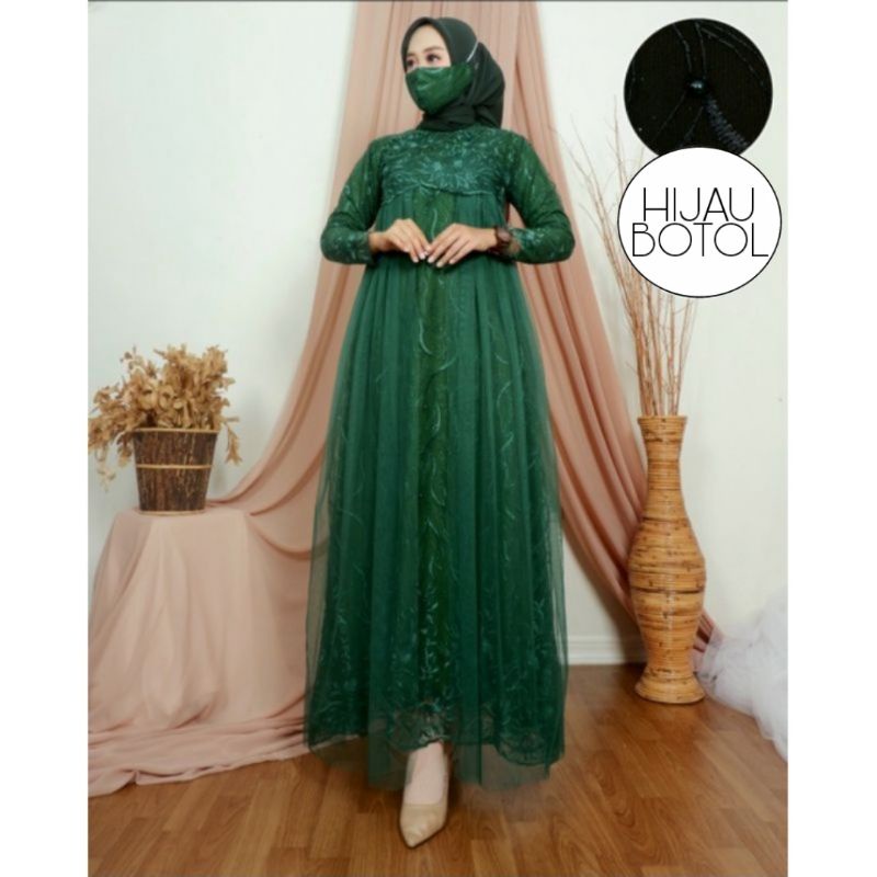 [MODEL BARU] GAMIS MAXI AURELIA/ GAMIS TILE TUTU/ GAMIS MUSLIM/ GAMIS PESTA/ GAMIS BRUKAT MUSLIM-HIJAU BOTOL