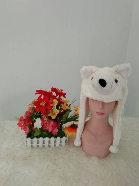 Topi animal hat srigala putih