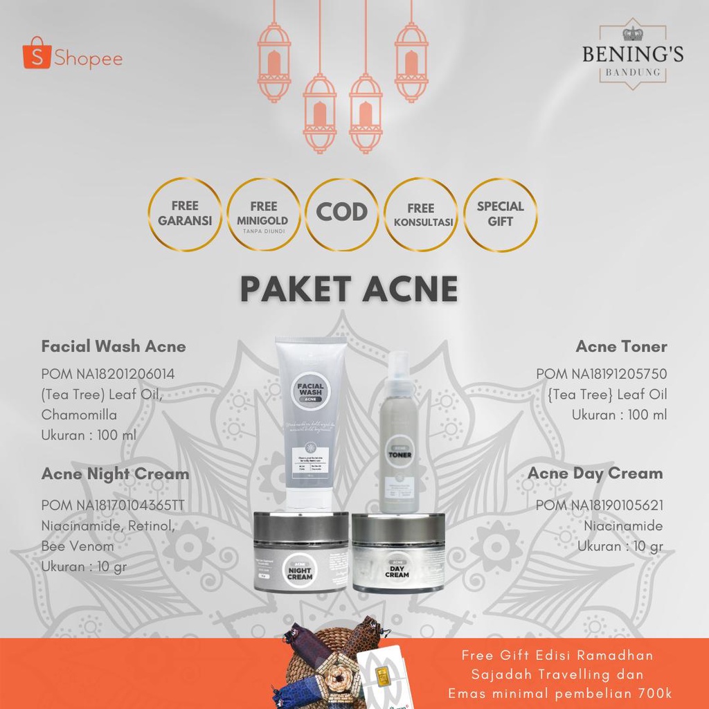BENING SKINCARE by dr Okky Paket Acne Skincare FreeGift Cermin|Paketan jerawat dan beruntusan BENING CLINIC