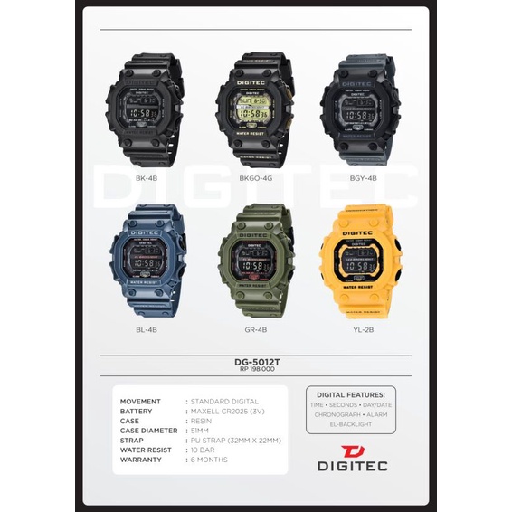 Jam Tangan Pria Digital Digitec Original DG-5012T Tahan Air Gratis Ongkir COD