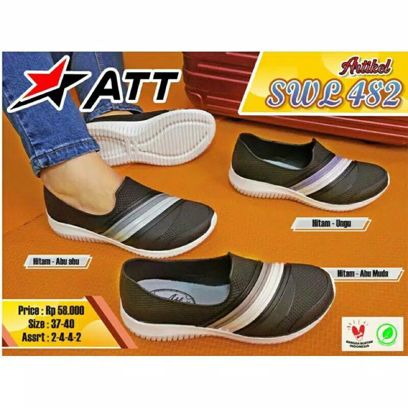 BB ATT SWL 482 Sepatu Karet Wanita Santai Slip On Anti Air Lentur Nyaman Kuat Ringan