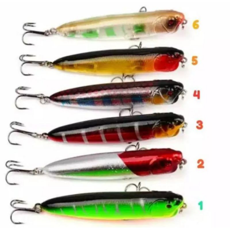 UMPAN WTD PENSIL 9 CM TOP WATER LUBANG INSANG BONUS TREBLE HOOK 5 X STRONG