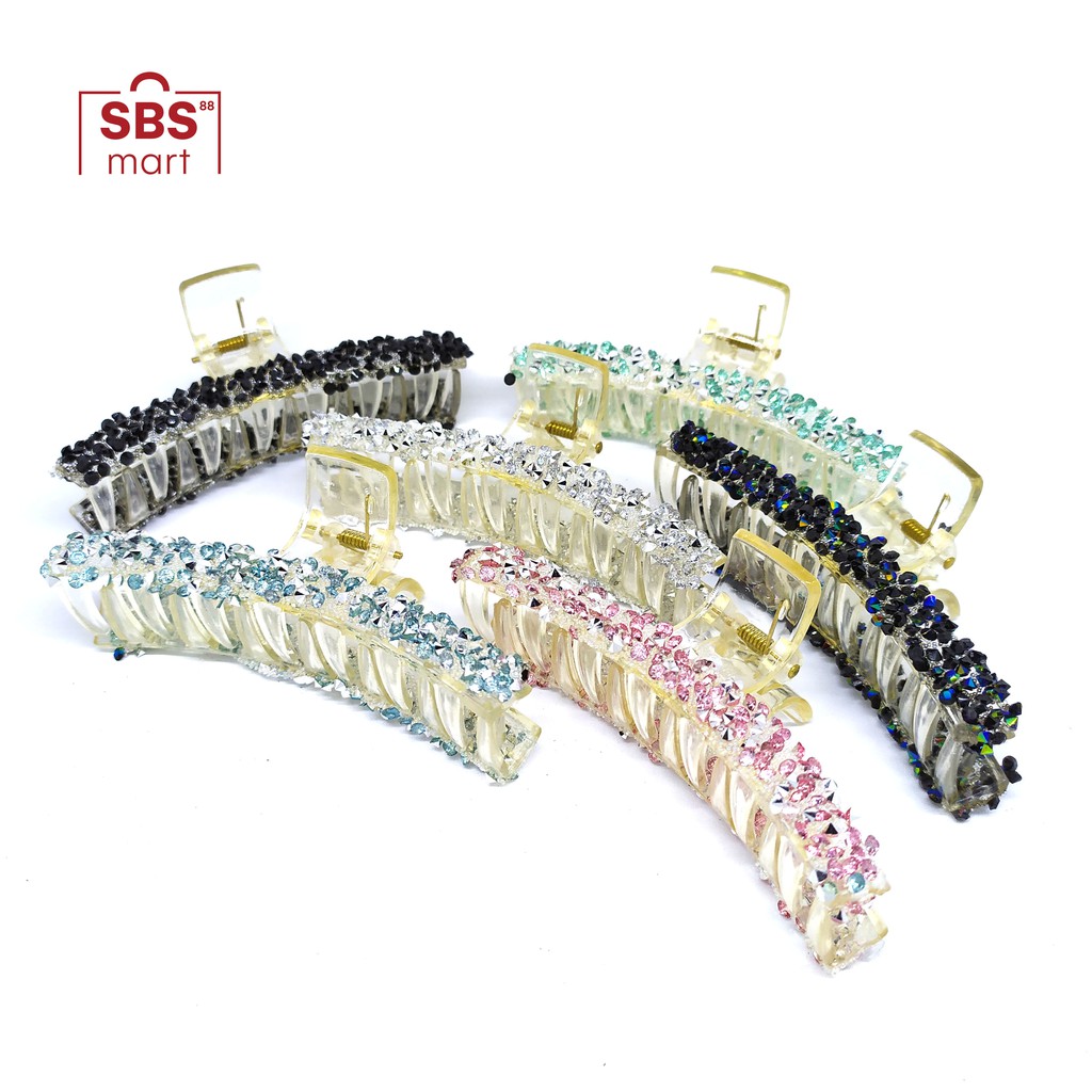 JEPIT RAMBUT BENTUK T Transparan 10cm dengan Krystal Permata Elegan - Rhinestone Hair Claw Clips