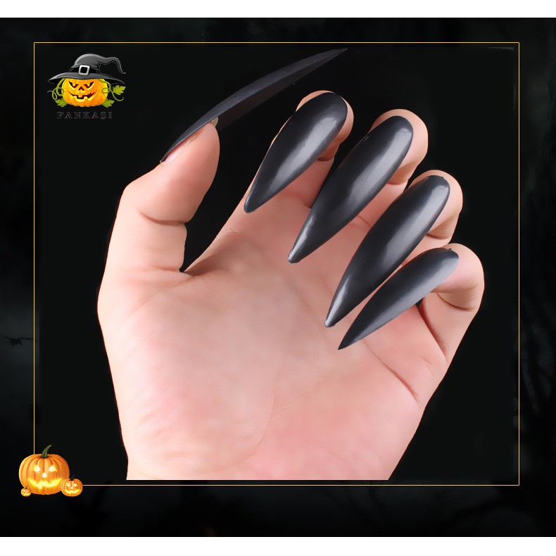 FANL 10 pcs fake nail kuku palsu panjang sadako kuntilanak vampir halloween rumah hantu