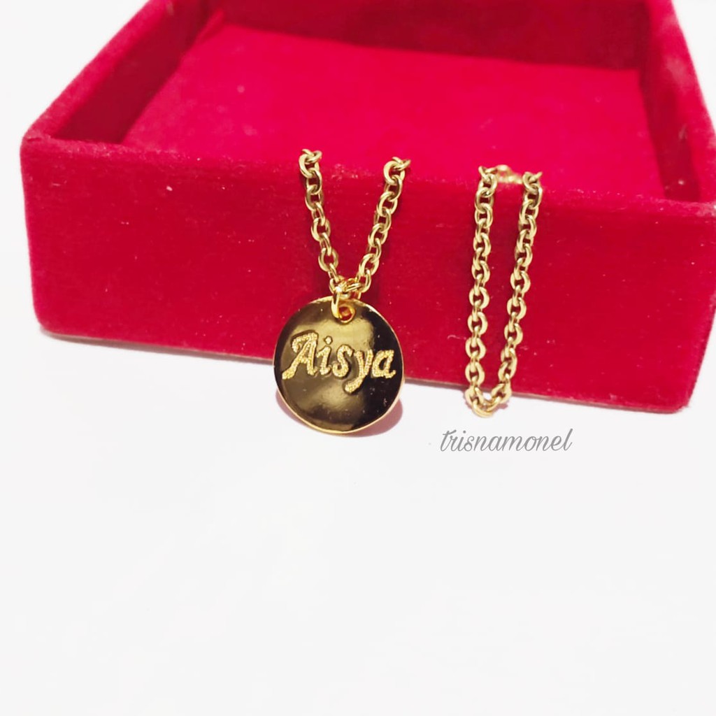 KALUNG NAMA KUNINGAN LAPIS EMAS DAN SILVER MOTIF BULAT